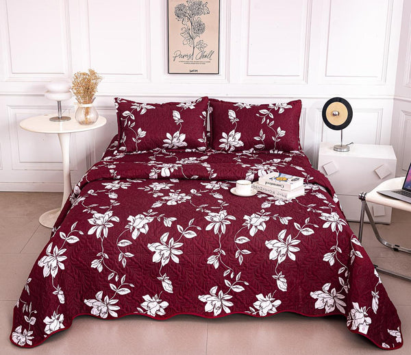 Cuverturi de Pat Matlasate 1+1 Gratis Visiniu Floral CM349B