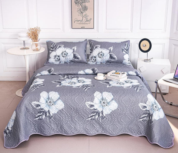 Cuverturi de Pat Matlasate 1+1 Gratis Gri Floral CM339B