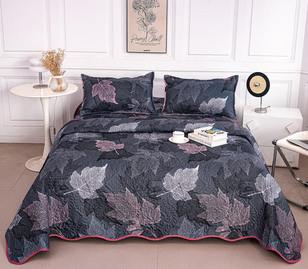 Cuverturi de Pat Matlasate 1+1 Gratis Gri Inchis Frunze CM305B