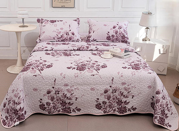 cuverturi de pat matlasate 1+1 gratis mov flori CM205B