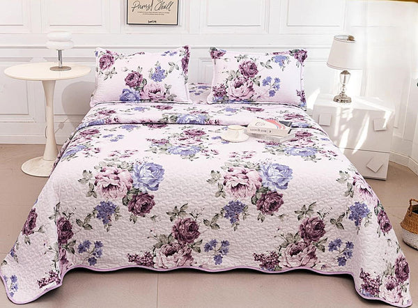 cuverturi de pat matlasate 1+1 gratis mov alb flori CM203A