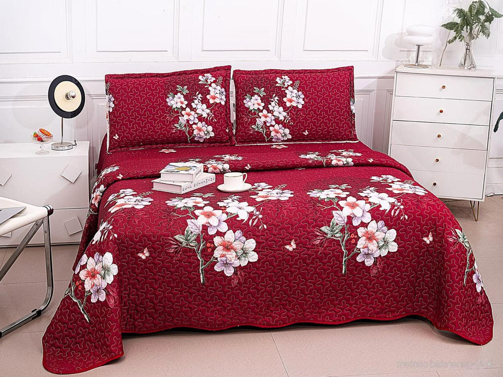 Cuverturi de Pat Matlasate 1+1 Gratis Grena Floral CM218A