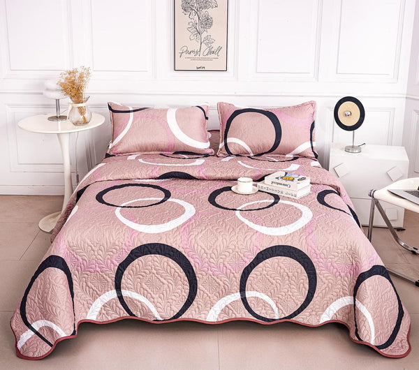 Cuverturi de Pat Matlasate 1+1 Gratis Roz Cercuri CM305A