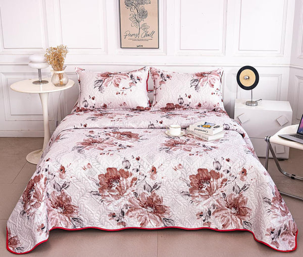 Cuverturi de Pat Matlasate 1+1 Gratis Roz Floral CM337B