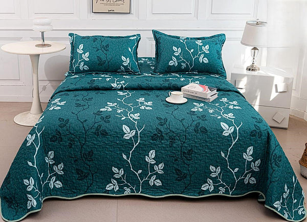 cuverturi de pat matlasate 1+1 gratis verde flori CM221A