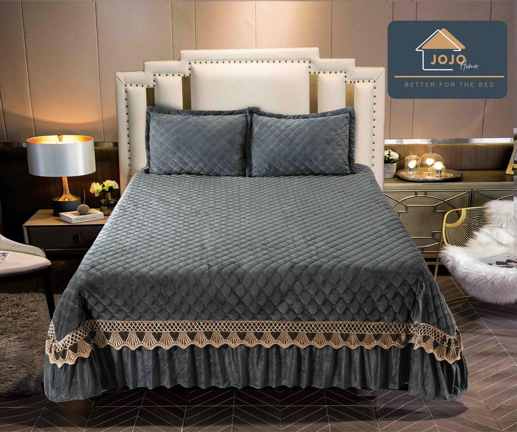 Cuverturi Catifea Elegant 3 Piese Gri Inchis CJ112