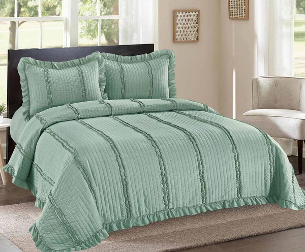 Cuverturi Elegante cu Volanase Bumbac Satinat Verzi CB103