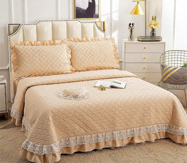 Cuverturi Elegante cu Volanase Pat Dublu Bumbac Finet Crem CB403