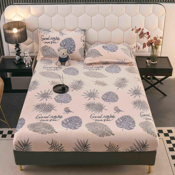 Huse de Pat cu Elastic Cocolino 160X200 Albe Frunze CCJ65