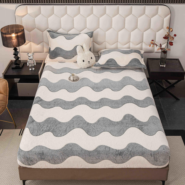 Huse de Pat cu Elastic Cocolino 160X200 Albe Gri Valuri CCJ78