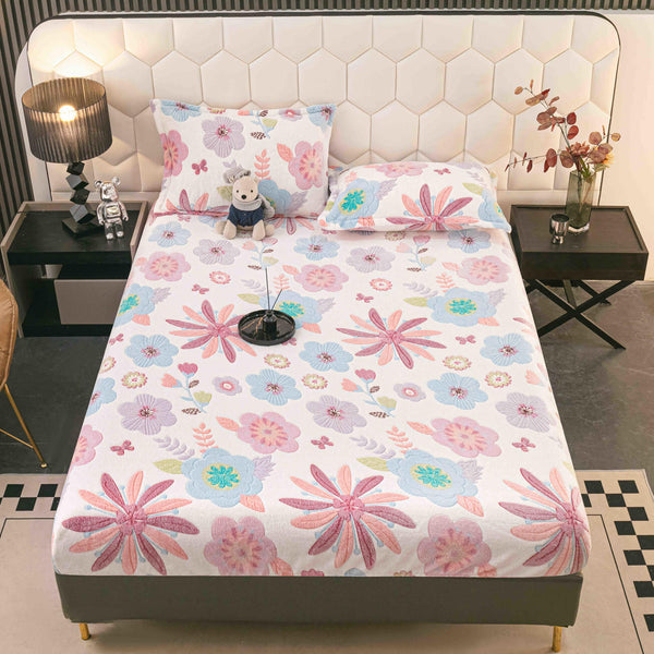 Huse de Pat cu Elastic Cocolino 160X200 Roz Albe Floral CCJ64