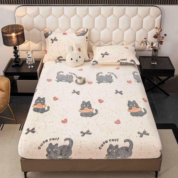 Huse de Pat cu Elastic Cocolino 160X200 Crem Pisici  CCJ73