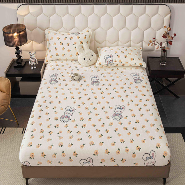 Huse de Pat cu Elastic Cocolino 160X200 Crem Flori CCJ80