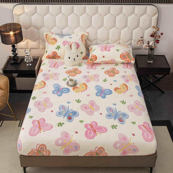 Huse de Pat cu Elastic Cocolino 160X200 Crem Roz Fluturasi CCJ77