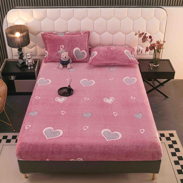 Huse de Pat cu Elastic Cocolino 160X200 Roz Inimioare CCJ71
