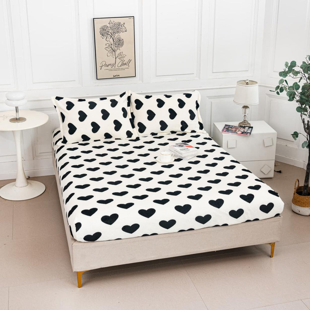 Huse de Pat cu Elastic Cocolino 160X200 Albe Inimioare CCP101