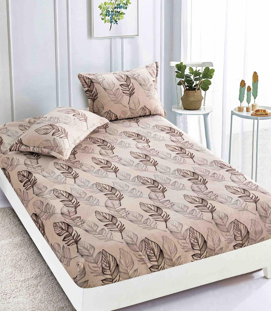 Huse de Pat cu Elastic Cocolino 160X200 Bej Frunze CCJ05