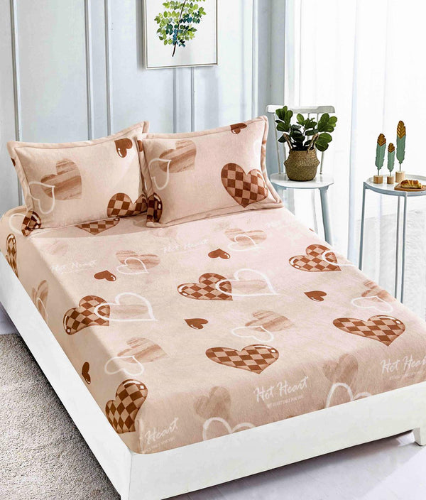 Huse de Pat cu Elastic Cocolino 160X200 Bej Inimi CCJ45