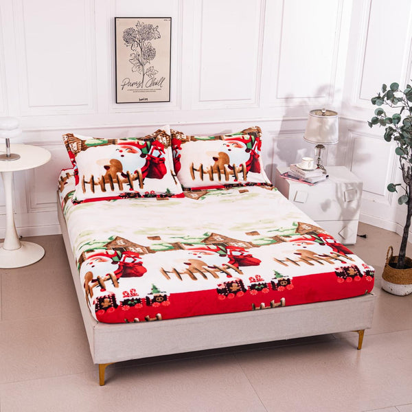Huse de Pat cu Elastic Cocolino 160X200 Alb Rosu Craciun CCP108