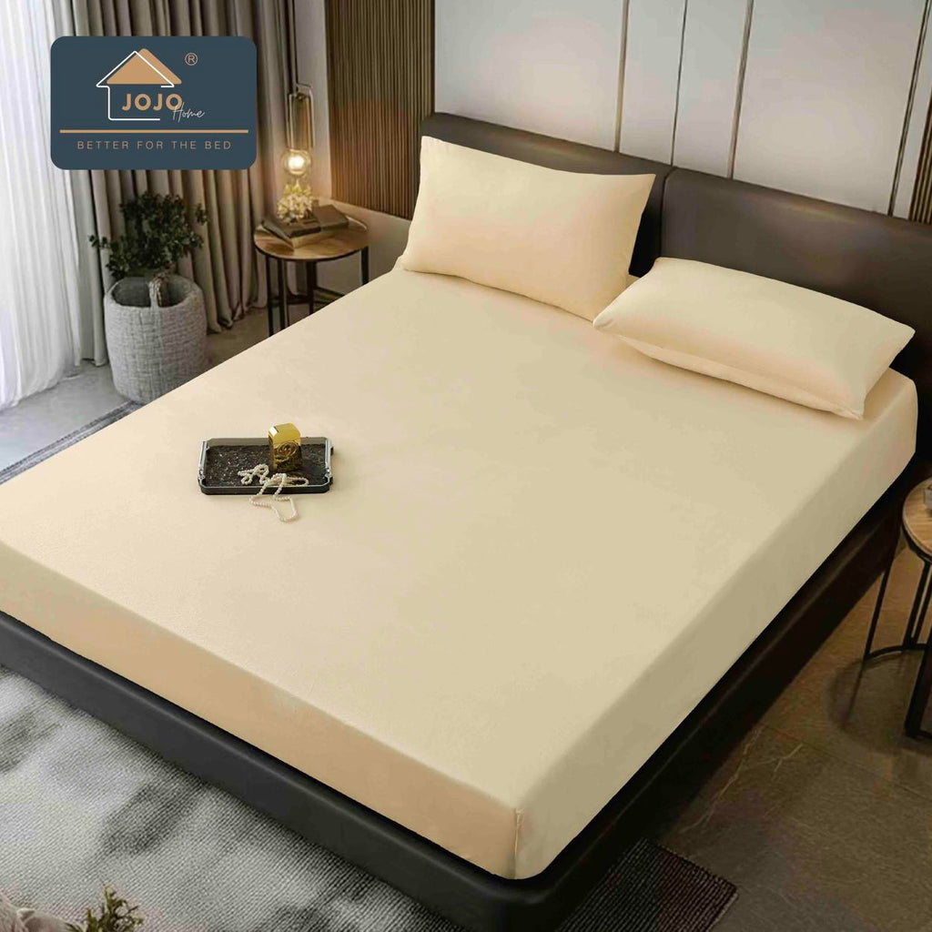 Huse Catifea cu Elastic Pat Dublu Crem Uni HCJ113
