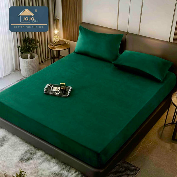 Huse Catifea cu Elastic Pat Dublu Verde Uni HCJ115