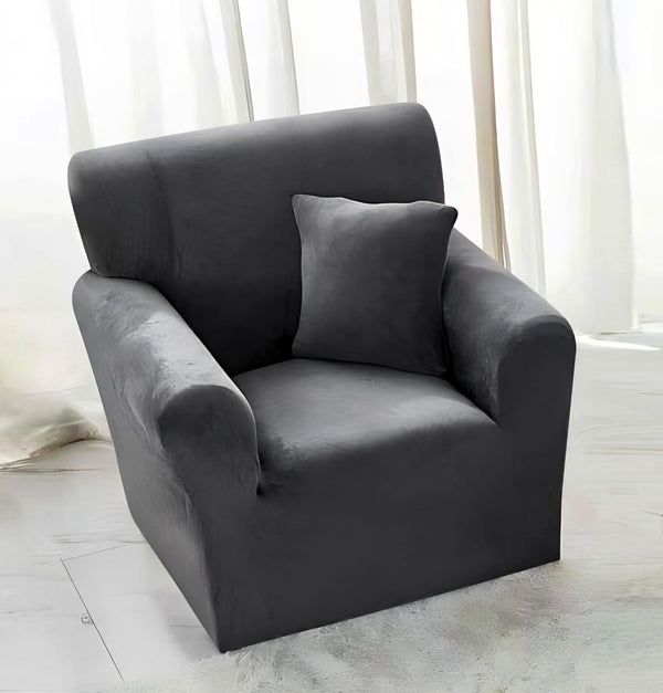 Husa Elastica Fotoliu Catifea Gri Inchis HMS1GI