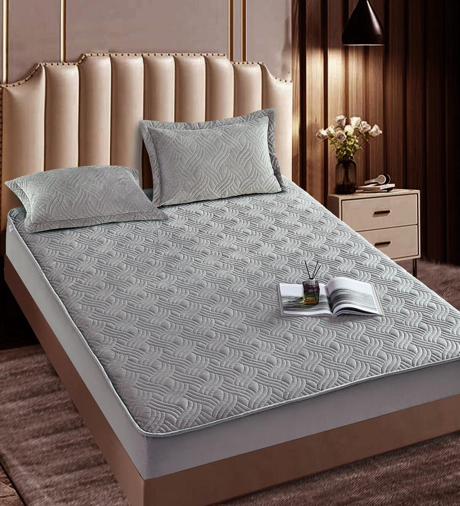 Huse Matlasate Catifea Pat Dublu Gri Uni HCJ211