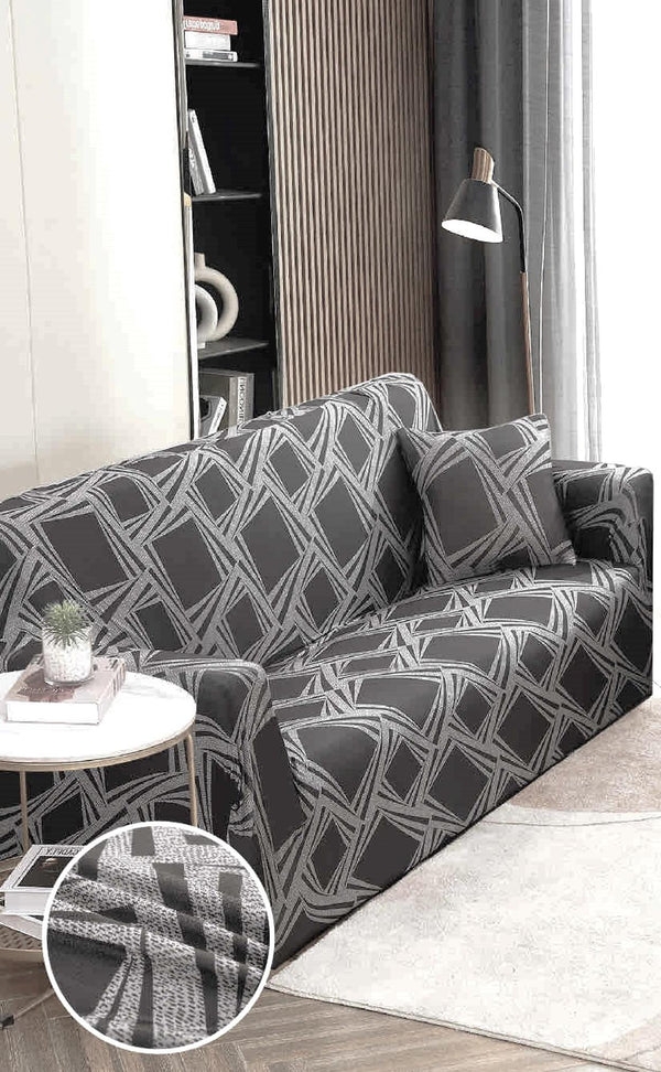 Husa Elastica Canapea 2 Locuri Maro Gri Geometric HME2H1