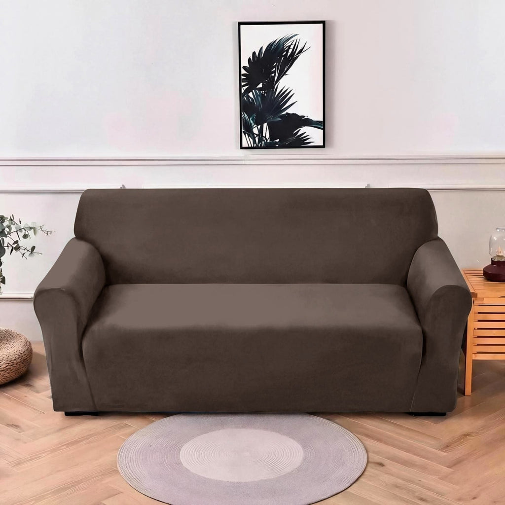 huse catifea protectie canapea 2 locuri maro