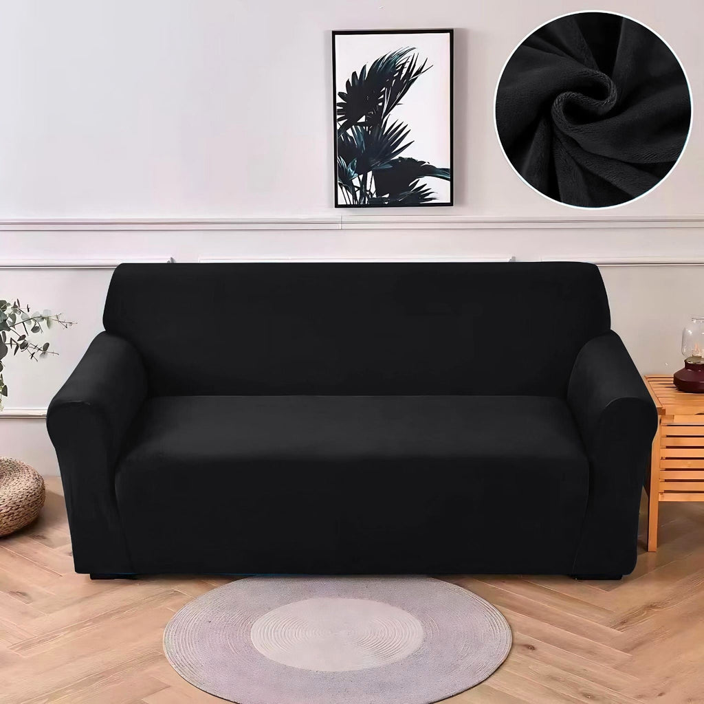 husa catifea protectie canapea 2 locuri neagra