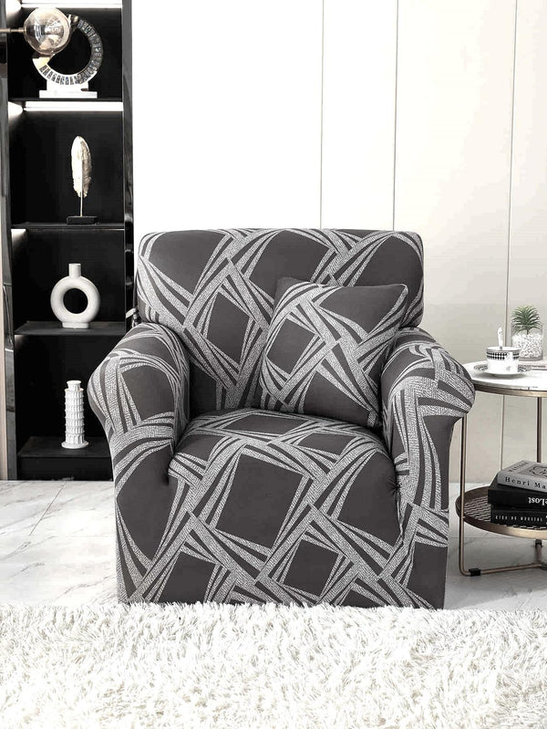 Husa Elastica Fotoliu Maro Gri Geometric HME1H1
