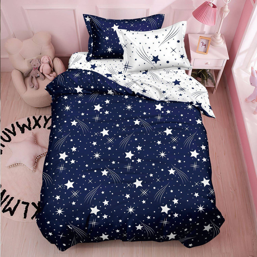 Lenjerii Single O Persoana Bumbac Satinat Albastru Stelute LS02