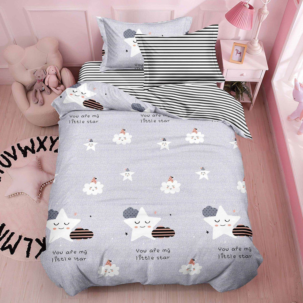 Lenjerii Single O Persoana Bumbac Satinat Gri Stelute LS05