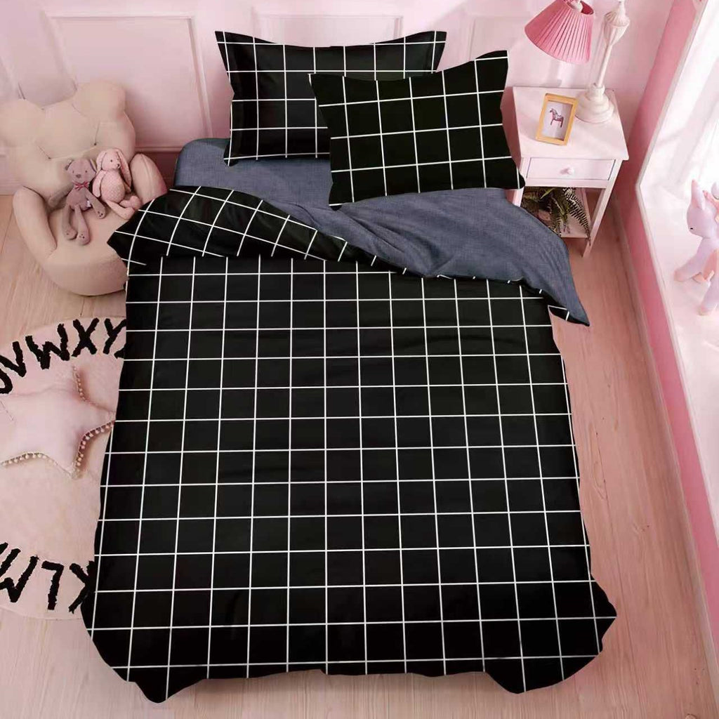 Lenjerii Single O Persoana Bumbac Satinat Negru Geometric LS08