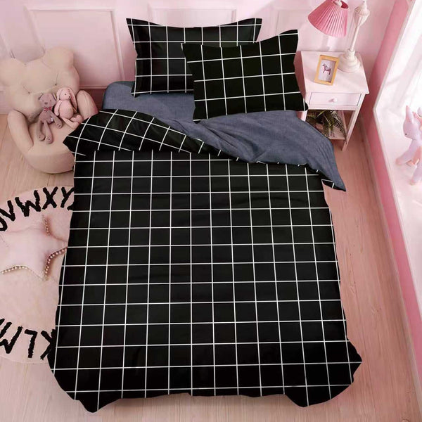 Lenjerii Single O Persoana Bumbac Satinat Negru Geometric LS08