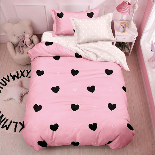 Lenjerii Single O Persoana Bumbac Satinat Roz Inimi LS04