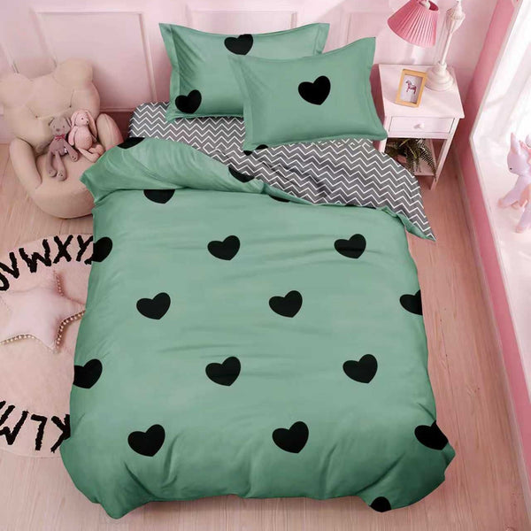 Lenjerii Single O Persoana Bumbac Satinat Verde Inimi LS03