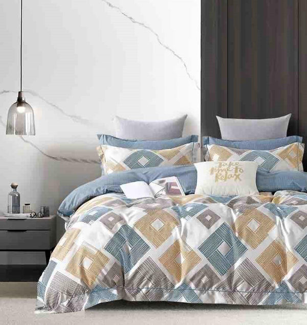 Lenjerii o Persoana Bumbac Finet Albastru Forme Geometrice LSJ45