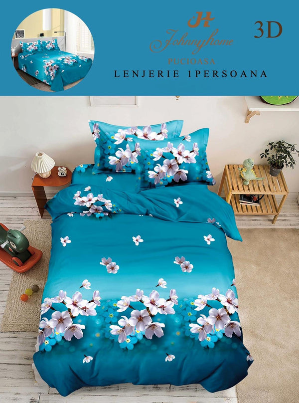 Lenjerii Single O Persoana Bumbac Satinat Albastre Floral 3D LSD25