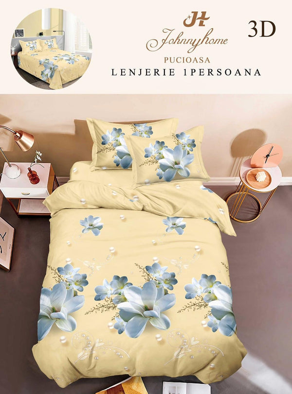 Lenjerii Single O Persoana Bumbac Satinat Crem Floral 3D LSD30