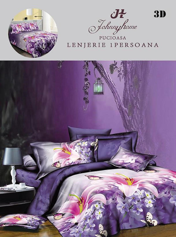 Lenjerii Single O Persoana Bumbac Satinat Mov Floral 3D LSD29