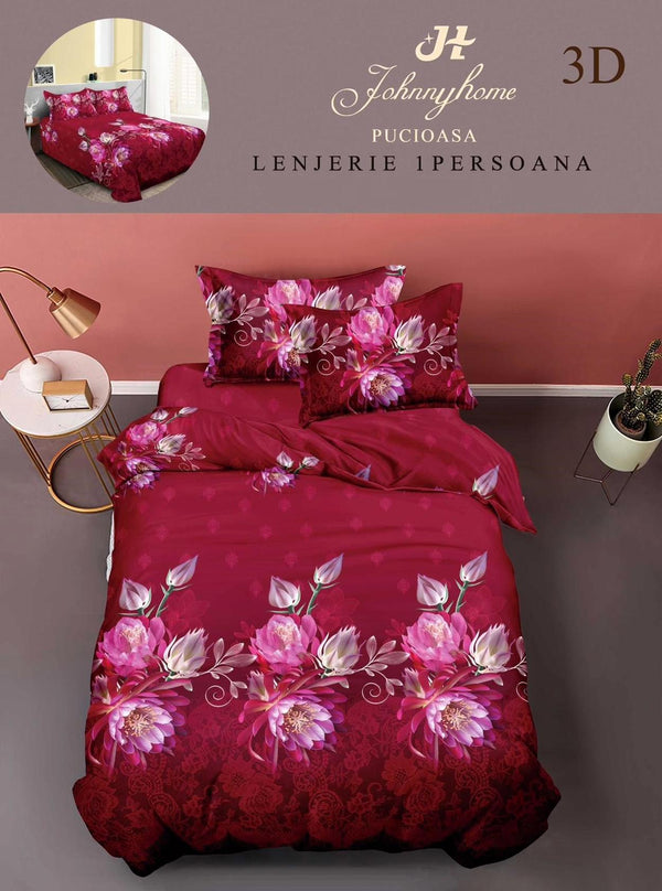 Lenjerii Single O Persoana Bumbac Satinat Roz Floral 3D LSD10