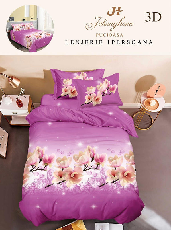 Lenjerii Single O Persoana Bumbac Satinat Roz Floral 3D LSD17