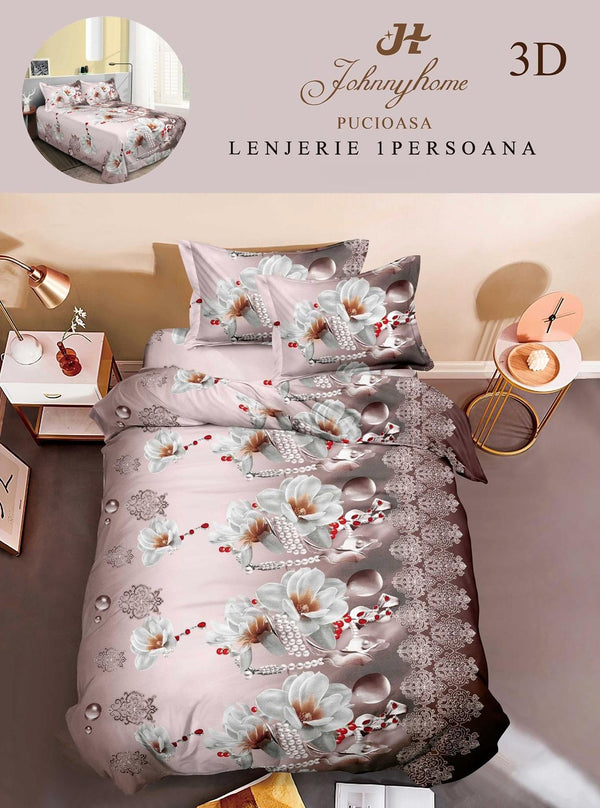 Lenjerii Single O Persoana Bumbac Satinat Roz Maro Floral 3D LSD31