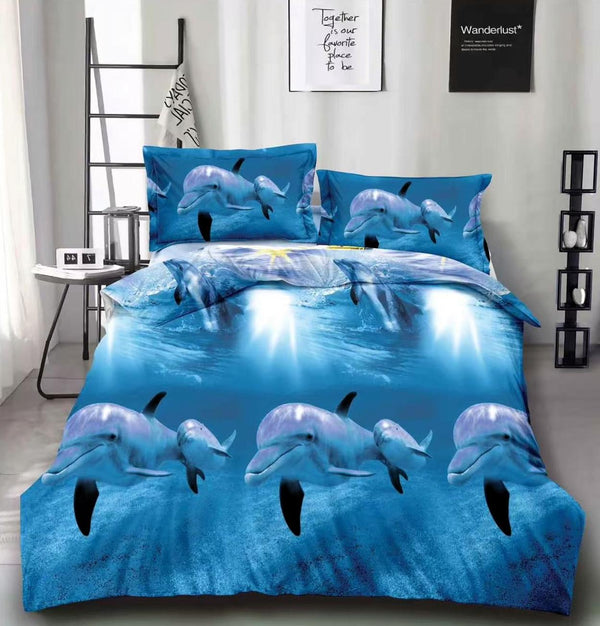Lenjerii 3D 1+1 Gratis Pucioasa 4 Piese Albastre Delfini D365
