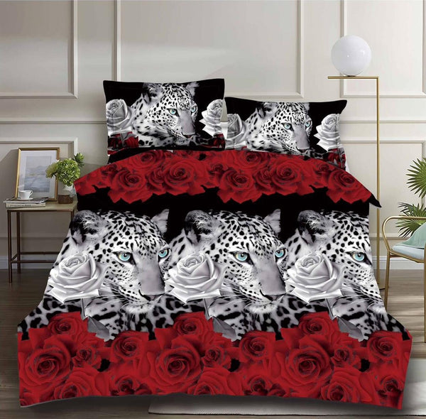 Lenjerii 3D 1+1 Gratis Pucioasa 4 Piese Trandafiri Rosu Negru D211