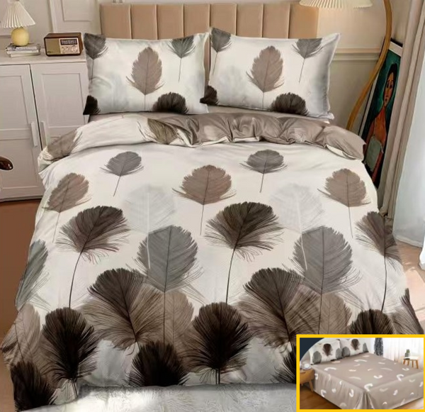 lenjerie bumbac satinat superior 4 piese pat dublu maro pene L720