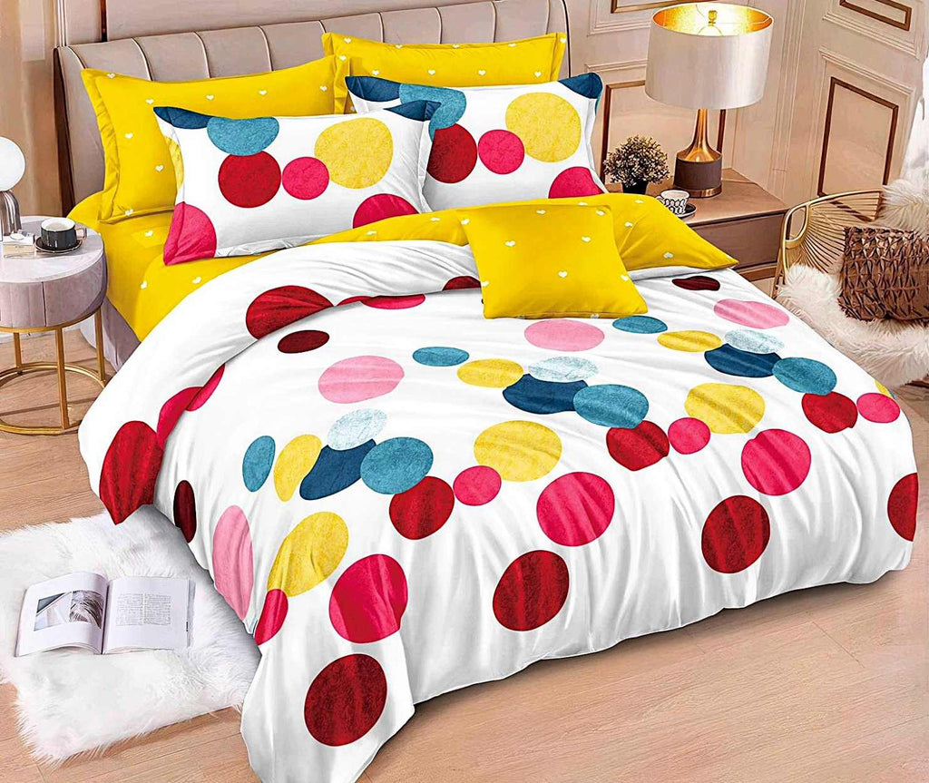 lenjerii finet pucioasa pat dublu alb galben multicolor buline BF633