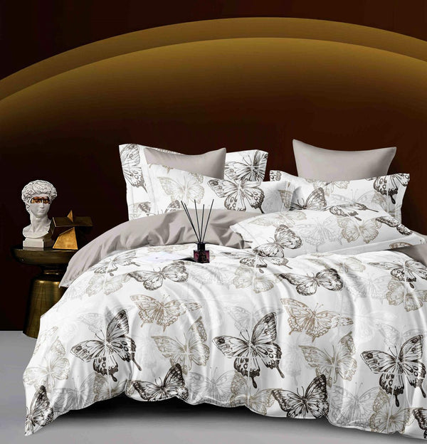 Lenjerii Finet Satinat Pat Dublu Albe Gri Fluturasi BFJ77