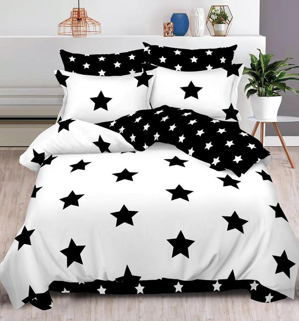Lenjerii Finet Pucioasa Pat Dublu Alb Negru Stelute BF242